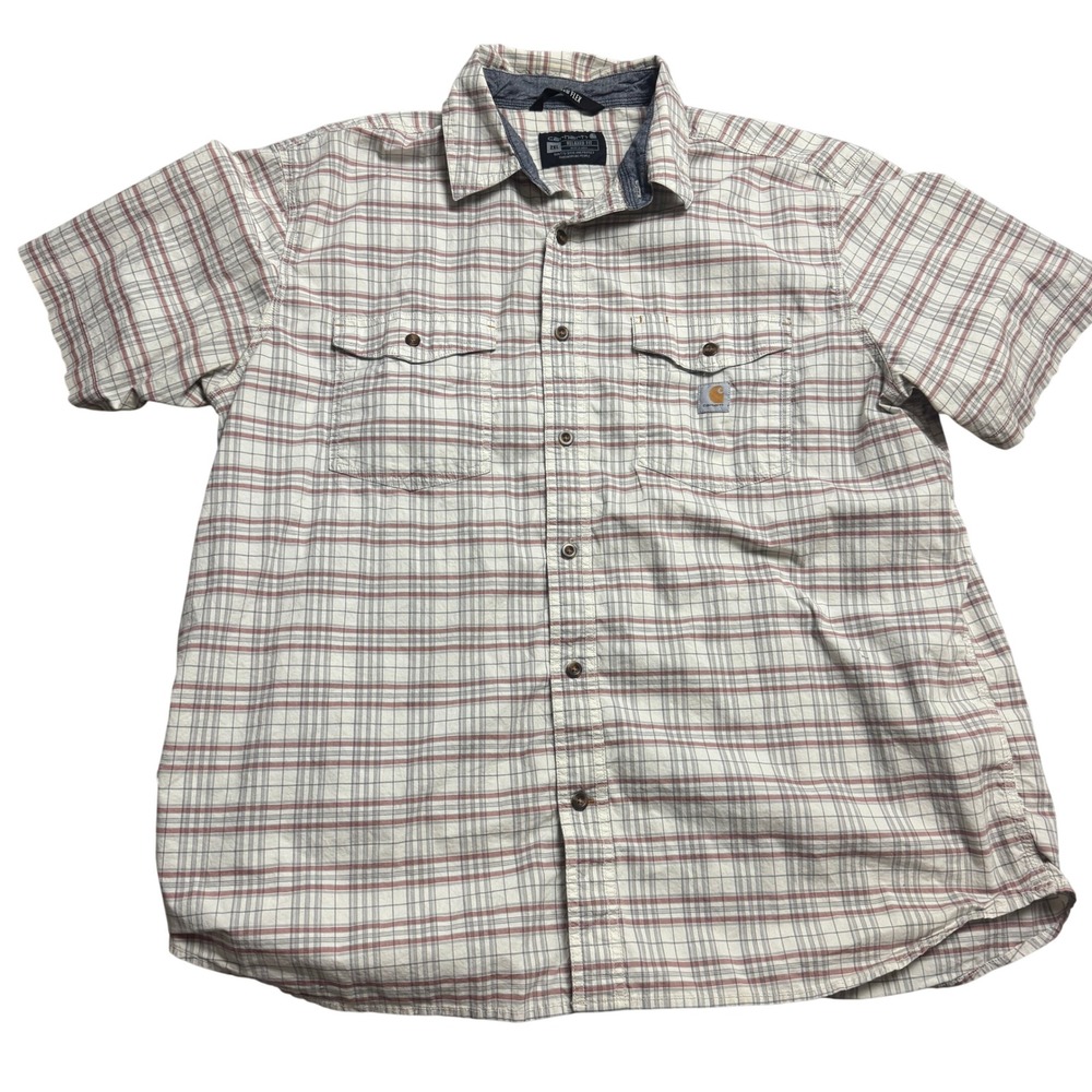 Carhartt Mens 2XL Rugged Flex Relaxed Fit Short Sleeve Plaid Button Up Shirt